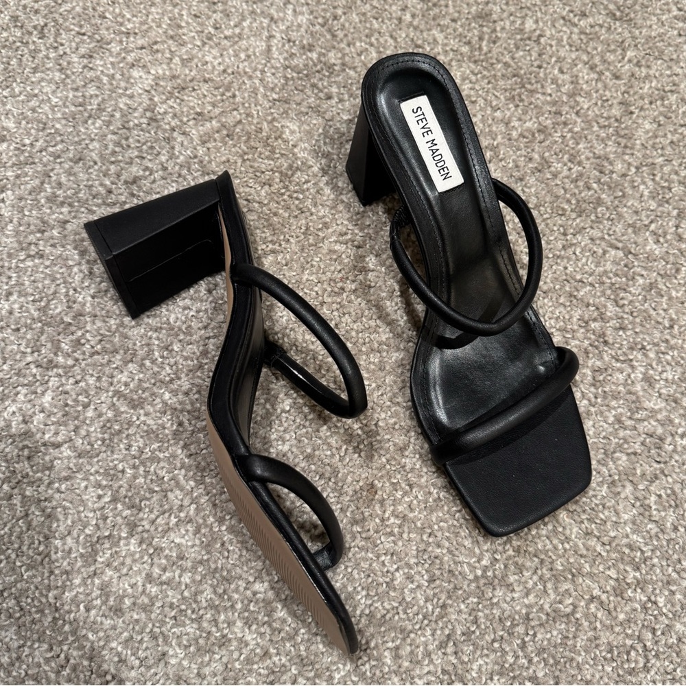 Steve Madden Black Faux Leather Strappy Heels